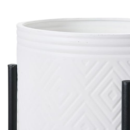 Main + Mesa Modern Boho Embossed Metal Planters with Stands, White and Black, Set of 2 Sizes - color: White/Black