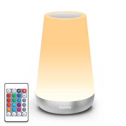 Auxmir Rechargeable Night Light, 13-Color Remote Control Lamp, Silver | touch control, 13 colors, 5 brightness levels, 4 lighting modes, 1/2/4/6-hour auto-off, portable for nursery and camping - color: Silver