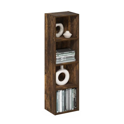 Furinno PASIR Book Shelf, 4-Tier Modern Bookshelf, Open Shelves Bookcase 9 x 12 x 42, Easy Assembly, for Living Room, Bedroom, Home Office, Amber Pine - color: Amber Pine, size: 4-Tier Cube