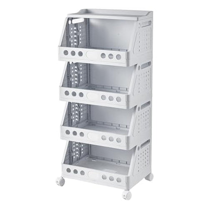 UFORU 4 Tier Rolling Storage Cart,Plastic Open Storage Basket with Wheels | Rolling Storage Shelf for Kitchen,Bathroom,Bedroom and Living Room,Versatile Home Organization for Books,Toys