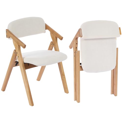 Folding Chairs with Padded Seats,Wooden Stackable Dining Chair,Easy to Store Foldable Dining Chairs for Kitchen, Living Room, Wedding Party Picnic (White) - color: White