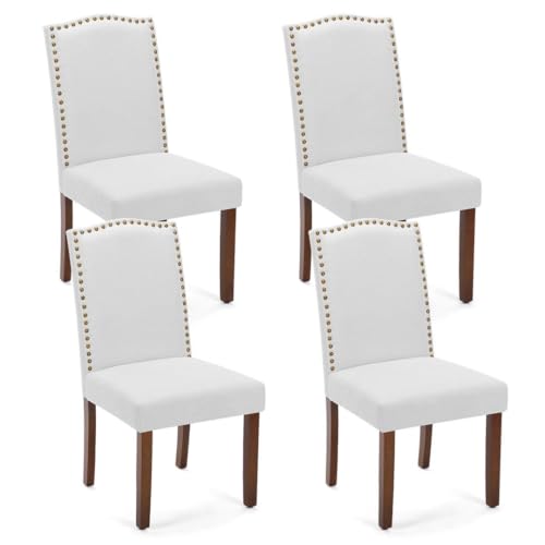 Kitchen Chairs Set of 4 Modern Upholstered Fabric Seat with Nailhead Trim and Ergonomic Lumbar Support for Living Room and Rustic Farmhouse Dining Area, Grey - color: Grey, style: set of 4