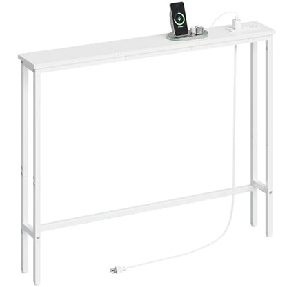 ELYKEN 39.4'' Narrow Console Table with Outlet, Sofa Table Behind Couch | Skinny Entryway Tables with Charging Station for Living Room, Hallway, 5.9 x 39.4 x 29.5in, White - color: White, size: 5.9"DX39.4"WX29.5"H