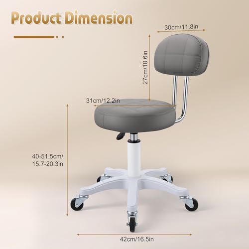 Vanity Chair with Wheels, Small Office Desk Chairs with Back, Armless Chairs Round Rolling Chair Height Adjustable 360 Swivel Computer Stools for Bedroom Home Office Salon Dark Gray - color: Dark Gray