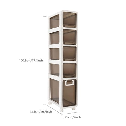5-Tier Slim Bathroom Storage Cabinet,Narrow Floor Cabinets with Drawers and Wheels,Rolling Narrow Organizer for Small Spaces,Kitchen,Laundry,9”W - size: 5-Tier-9”W