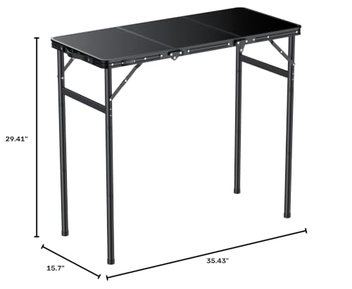 GARLLEN Folding Camping Table Max Capacity 66lbs 35.4" L x 15.7" W | 3 Adjustable Height,Threaded Assembly,Lightweight & Portable,Tool-Free Setup,Aluminum Folding Table for Camping,Picnic,BBQ - color: Black, size: Tabletop Size: 35.4"L x 15.7"W