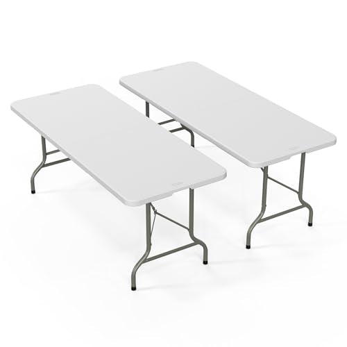 VINGLI 6-Foot Portable Plastic Folding Table,Rectangular HDPE Tabletop Foling Table for Indoor and Outdoor Use with Carrying Handle,White 2 Pack - size: 2 Pack