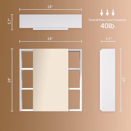 Bathroom Cabinet with Mirror, Wall Cabinet with 2 Mirrored Doors, Adjustable Shelf, Open Compartment, Wall-Mounted, 24x24 Inches, White (Assembly Required) - color: White, size: W24 x H24 - 1 Door