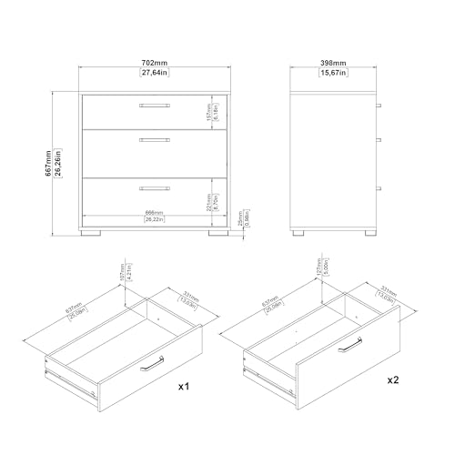 3 Drawer Chest | Mixed Drawer Sizes