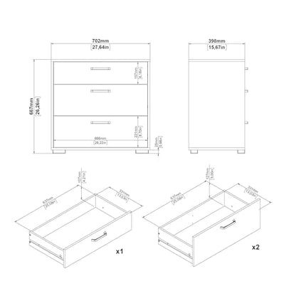 3 Drawer Chest | Mixed Drawer Sizes