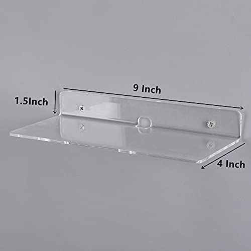 4 PCS Clear Small Acrylic Floating Wall Shelves,9 Inch Adhesive Display Shelf for Nintendo Switch/Smart Speaker/Security Cameras/Action Figures,No Damage Expand Wall Space - color: Clear With Adhesive Tape and Screws