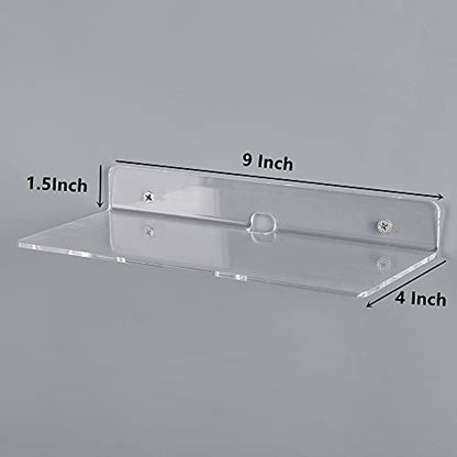 4 PCS Clear Small Acrylic Floating Wall Shelves,9 Inch Adhesive Display Shelf for Nintendo Switch/Smart Speaker/Security Cameras/Action Figures,No Damage Expand Wall Space - color: Clear With Adhesive Tape and Screws