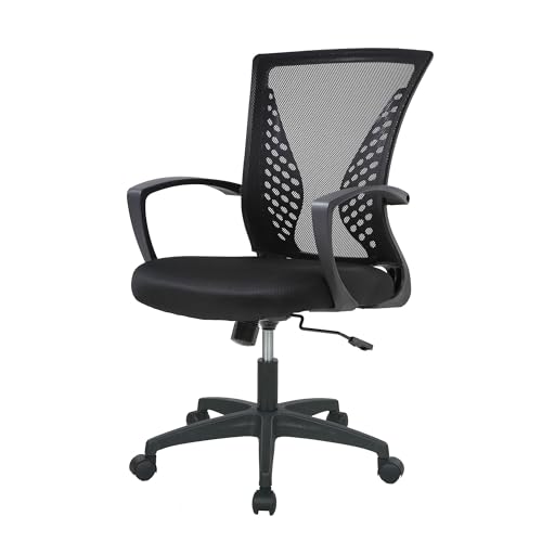 Home Office Chair Mid Back PC Swivel Lumbar Support Adjustable Desk Task Computer Ergonomic Comfortable Mesh Chair with Armrest (Dark Black) - color: Dark Black