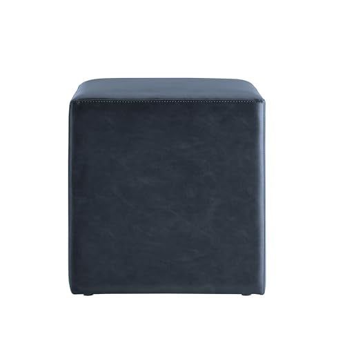 Studio Living® 18” Warren Ottoman Square Faux Leather Bench, Stationary Ottomans, Backless Chair, Footrest for Living Room, Footstool Office, Bedroom, Padded Seat, Navy Blue - color: Navy