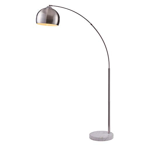 Teamson Home Arquer 68.1" Arc Floor Lamp for Living Rooms, Home Offices, Dining Rooms, Bedrooms with Faux White Marble Base and Nickel Bell Shade - color: Nickle Shade / White Marble Base