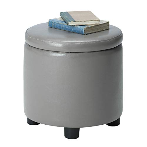 Designs4Comfort Round Accent Storage Ottoman with Reversible Tray Lid - color: Grey