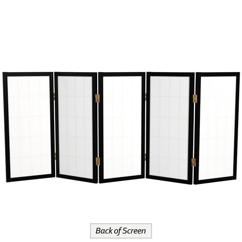 2 ft. Short Desktop Window Pane Shoji Screen - Black - 5 Panels - color: Black, size: 5 Panel