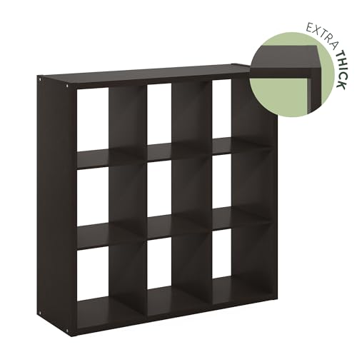 Furinno CUBICLE 9-Cube Book Shelf, Extra Thick Frame Bookshelf, Dark Oak | 14.6" x 44" x 44", Reversible Bookcase with Open Back, for Living Room, Bedroom, Home Office - color: Dark Oak, size: 9-Cube