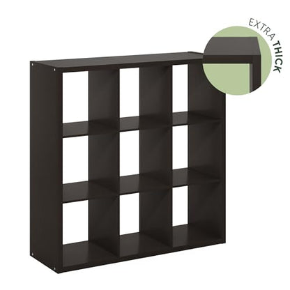 Furinno CUBICLE 9-Cube Book Shelf, Extra Thick Frame Bookshelf, Dark Oak | 14.6" x 44" x 44", Reversible Bookcase with Open Back, for Living Room, Bedroom, Home Office - color: Dark Oak, size: 9-Cube