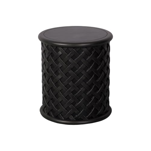 Afterglow Outdoor Side Table Round, Modern End Table Bedside for Patio Garden Stools Porch Coffee Picnic Poolside Tables Indoor Living Room Bedroom Home Decor, Black Weaving - color: Black Weaving