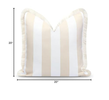 Hofdeco Premium Fall Coastal Patio Indoor Outdoor Pillow Cover Only, 20"x20" Water Repellent for Backyard, Couch, Neutral Tan Stripe Fringe - color: Neutral Tan Stripe 20"x20"