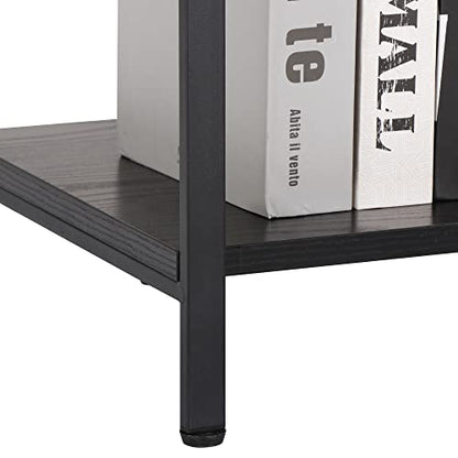 Nouva Small Bookshelf for Small Space 2 Tier Industrial Bookcase Wood and Metal Bookshelves Open Shelf for Bedroom, Living Room, Office, Kitchen, Dark Gray Oak