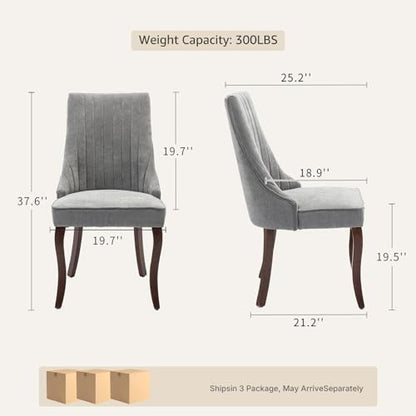 Upholstered Dining Chairs Set of 6, High Back Side Chairs for Kitchen and Dining Room, Mid-Century Modern Fabric Seating with Solid Wood Legs, Grey - color: Grey, size: Set of 6