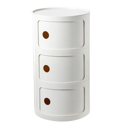 3 Tier Round Nightstand with Drawer, White Round Side Table Small Plastic Storage End Table for Bedroom, Living Room, Bathroom - color: White