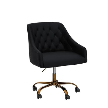 MOJAY Velvet Office Swivel Chair, Vanity Fabric Desk Pretty Fancy Gold Office Chairs for Girls, 360°Swivel Height Adjustable Reception Chair (Black) - color: Black