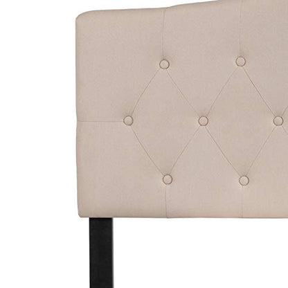 EMMA + OLIVER Tufted Upholstered Full Size Headboard in Beige Fabric - color: Beige, size: Full