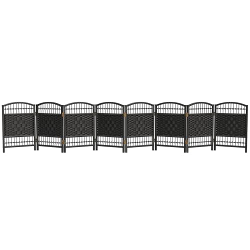 Red Lantern 2 ft. Short Fiber Weave Folding Screen - Black - 8 Panels - color: Black, size: 8 Panel