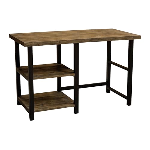 Alaterre Furniture Pomona Industrial Study Desk, Natural, 48”x24”x30” | Writing Desk with Solid Pine Wood Top, 2 Open Shelves, Metal Frame, Floor Levelers, For Home Office, Bedroom, or Dorm - style: Desk with Shelves