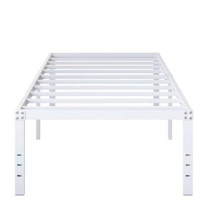 DiaOutro 18 Inch White Twin Bed Frame Heavy Duty Metal Platform | Steel Slats Platform No Box Spring Needed Mattress Foundation, Easy Assembly, Noise Free - size: Twin, style: 18 Inch (White)