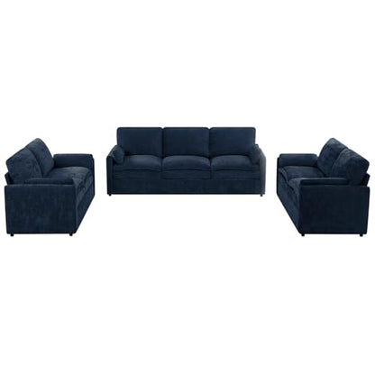 3 Pieces Chenille Sofa Set w/Two Arm Pillows, Blue | Upholstered 2 Pieces Loveseat & 3-Seater Sofa w/Soft Cushions, Modern 2-Seat & 3-Seat w/High-Density Foam for Living Room - color: Blue, size: 69" & 69" & 89" Sofa Set