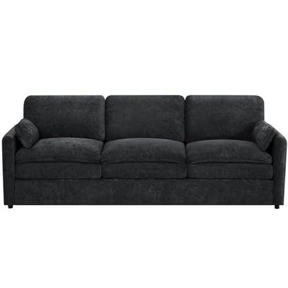 89" Chenille Soft Sofa w/Well-Filled Backrests, Black | Modern Couch w/Plump Pillows, 3 Seater Upholstered Couch w/Thick & Comfy Cushions for Living Room, Bedroom - color: Black, size: Sofa
