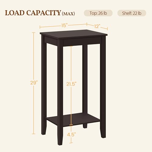 Topeakmart Tall Narrow Side Table, 2-Tier Espresso Nightstand with Storage | Sturdy MDF and Pinewood End Table, Extra Tall and Slim for a Small Bedroom or Living Room, With Shelf and Easy Assembly