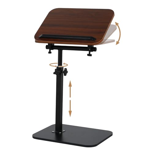 comfoyar C Shaped TV Tray for Couch, Adjustable Height Side Table with 360° Swivel 180° Flip for Small Space, End Table with Slat for Living Room Bedroom Laptop Snack. Walnut - color: Walnut