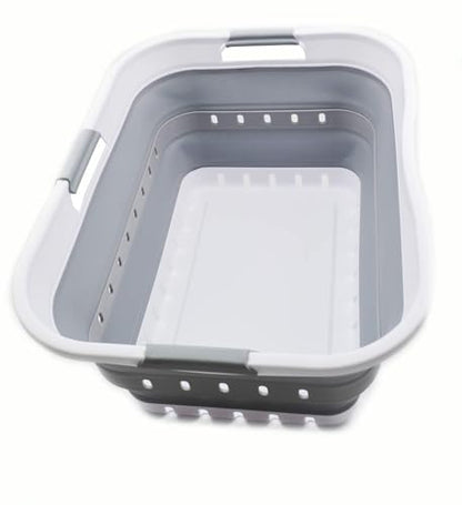 SAMMART 42L (11 gallon) Collapsible Plastic Laundry Basket - Foldable Pop Up Storage Container/Organizer - Space Saving Hamper/Basket (1, White/Grey) - color: White/Grey