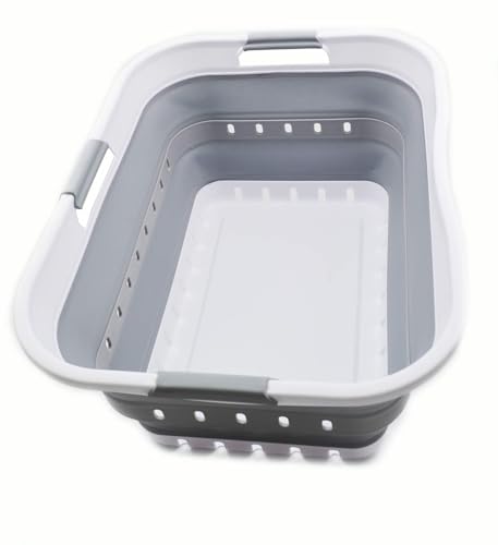 SAMMART 42L (11 gallon) Collapsible Plastic Laundry Basket - Foldable Pop Up Storage Container/Organizer - Space Saving Hamper/Basket (1, White/Grey) - color: White/Grey