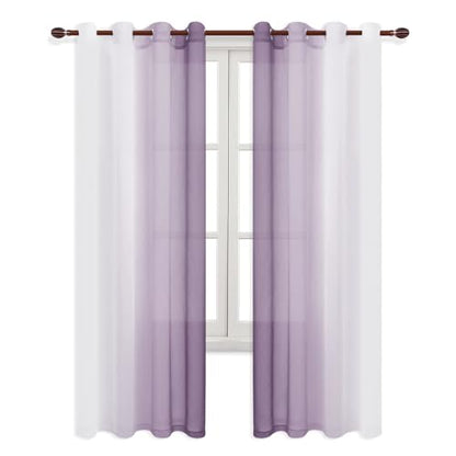 DWCN Lavender Faux Linen Ombre Sheer Curtains - 84 inches Long Gradient Semi Voile Curtains for Bedroom and Living Room, Set of 2 Grommet Top Window Curtain Panels, 52 x 84 Inches Long, Lavender - color: Lavender, size: 52"W x 84"L (Pack of 2)