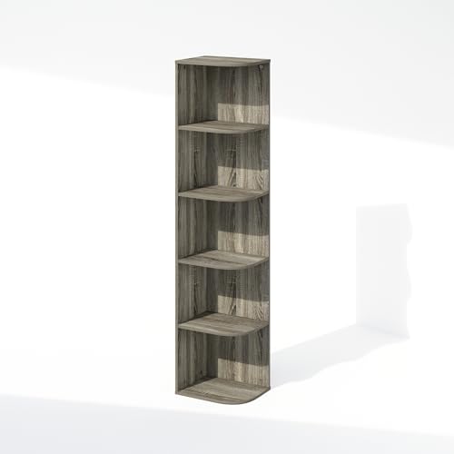 Furinno Reed Corner Shelf, 5-Tier Corner Bookshelf, Book Shelf, Corner Shelves, Storage Rack, for Organization and Storage, Home Office, Living Room, French Oak - color: French Oak, size: 5-Tier Corner