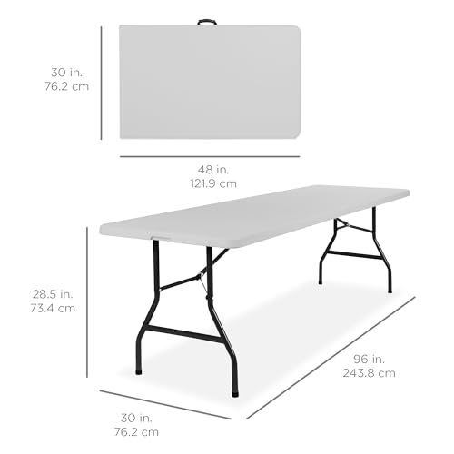 Best Choice Products 8ft Plastic Folding Table, Indoor Outdoor Heavy Duty Portable w/Handle, Lock for Picnic, Party, Pong, Camping - Light Gray - color: Light Gray, size: 8ft