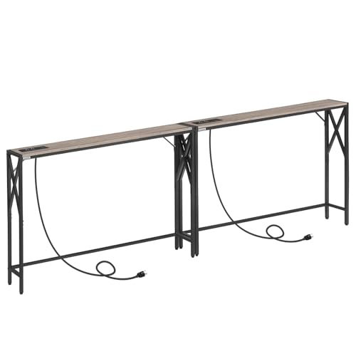 MAHANCRIS 2 Pack 5.9" Narrow Console Sofa Table with Charging Station, 78.7" Long Behind Couch Table, 4.9 Feet Power Cord, Sofa Table for Small Space, Living Room, Hallway, Greige CTHG151E01S2 - color: Greige, Black