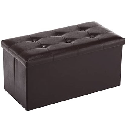 Youdesure Folding Storage Ottoman Bench, 30 inch Faux Leather Footrest Couch for Living Room, Storage Bench with Padded Seat for Bedroom Hallway, Holds up to 350lbs, Brown | Foldable ottoman with hidden storage, padded seat and sturdy MDF frame for everyd