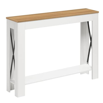 Farmhouse Console Table, 39.4'' Small Narrow Entryway Table, Wood Couch Table Behind Sofa with Storage Shelf, Slim Farmhouse Hallway Table for Hallway, Foyer, White & Light Walnut CT34WV - color: White + Light Walnut