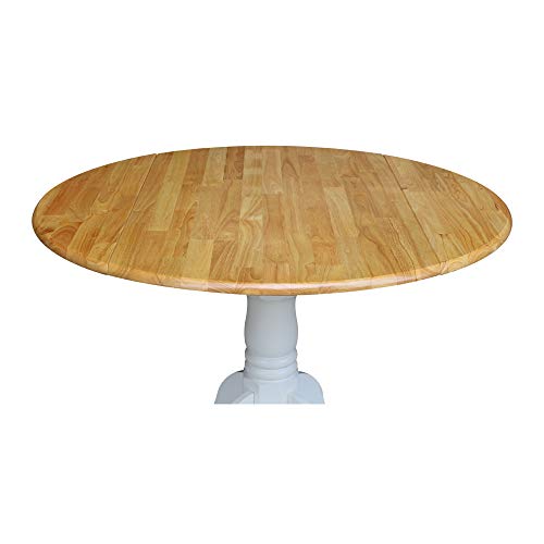 IC International Concepts 42" Solid Wood Drop Leaf Pedestal Dining Table - color: Natural/White