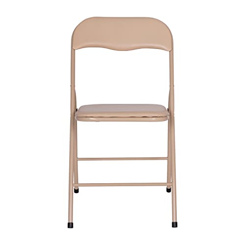 EMMA + OLIVER Tan Square Folding Card Table and Chairs Set for 4 Players | Lightweight, Easy Storage, Padded Top - color: Tan