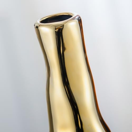 Yundu Gold with Black Vase Set of 2 | Pampas Grass Vase, Ceramic, Boho & Modern Centerpieces, Living Room Decor - color: Black With Gold