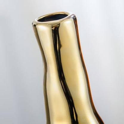 Yundu Gold with Black Vase Set of 2 | Pampas Grass Vase, Ceramic, Boho & Modern Centerpieces, Living Room Decor - color: Black With Gold
