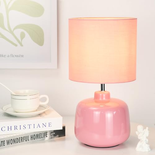 Oslo Small Ceramic Table Lamp for Living Room and Bedroom,Modern Kids Night Table Lamp,Φ7.09×H13.39IN,Bulb Excluded,Pink - color: Pink